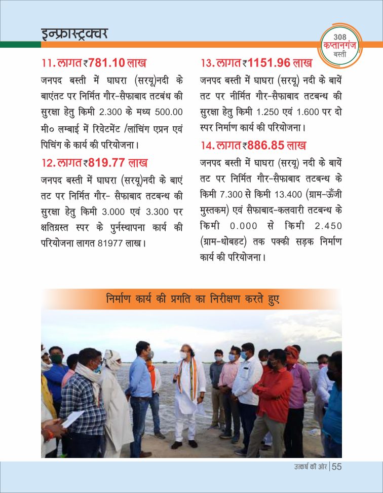 जनपद बस्ती में घाघरा (सरयू) नदी के बाएं तट पर निर्मित गौर-सैफाबाद तटबंध की सुरक्षा हेतु किमी 2.300 के मध्य 500.00 मी. लम्बाई में रिवेटमेंट/लांचिंग एप्रन एवं पिचिंग के कार्य की परियोजना